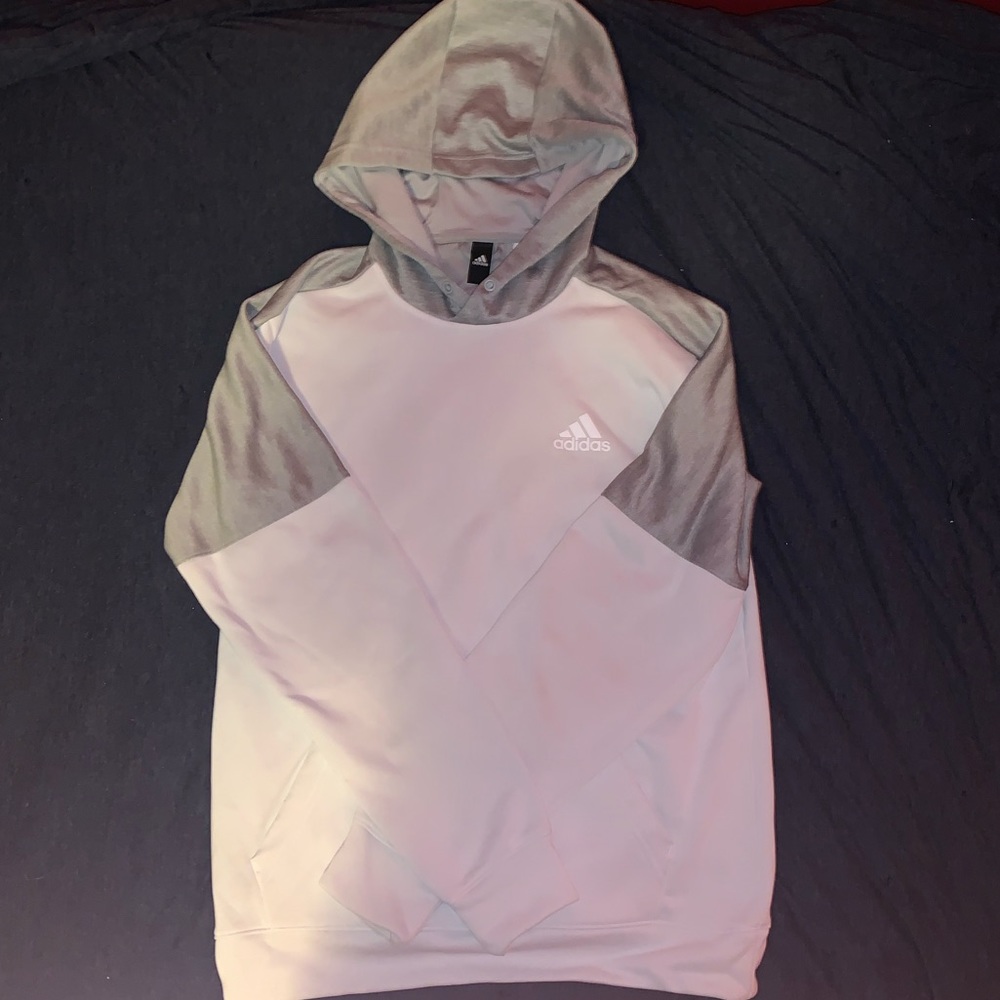 Adidas Mens White and Grey Hoodie